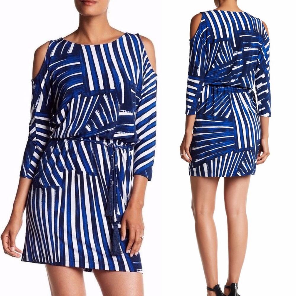 Calvin Klein Cold Shoulder Blue White & Black Dress